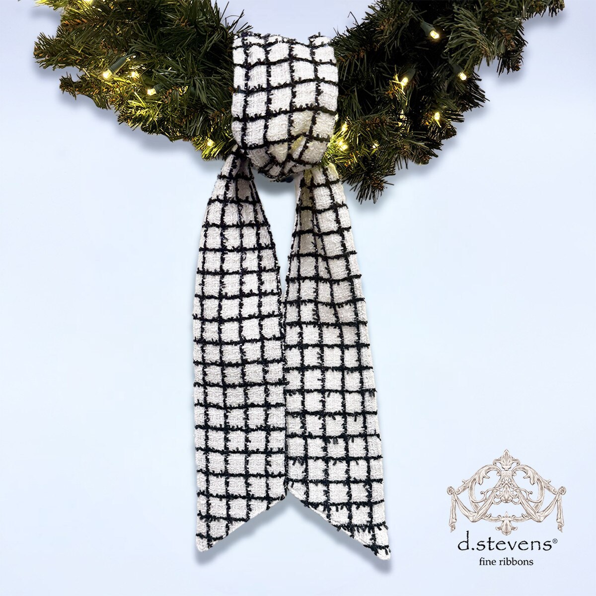 Check Sash Ribbon Black White 4" x 56"