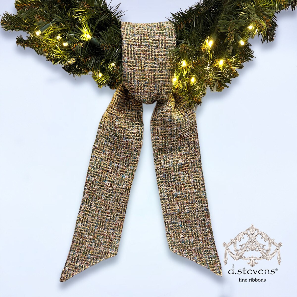 Boucle Sash Ribbon White Gold Blue Green 4x56
