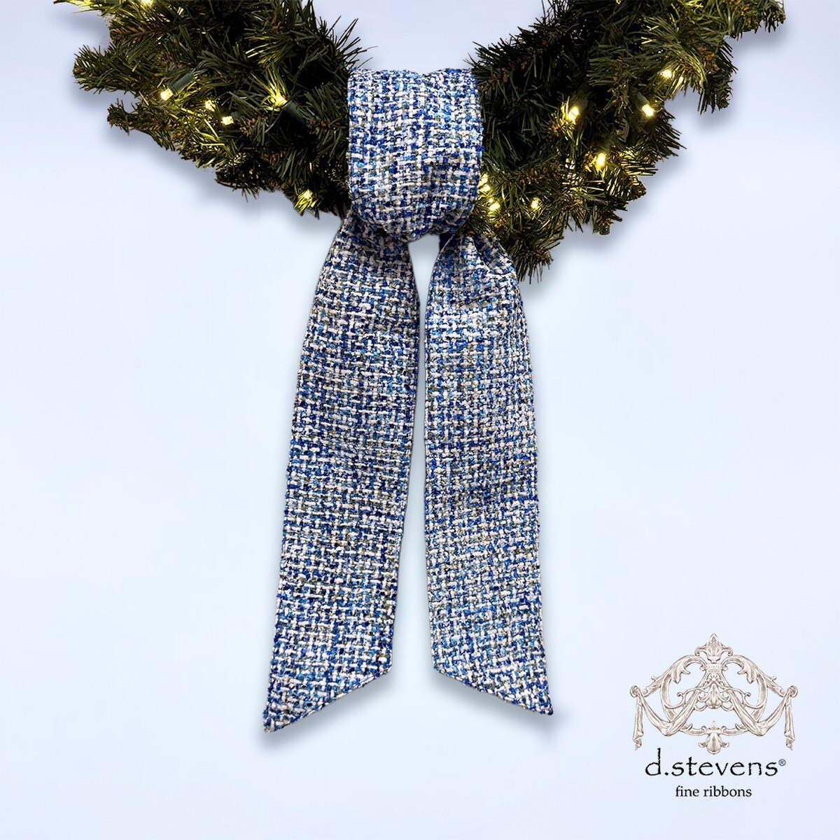 Boucle Ribbon Sash White Blue Olive 4 x 56 Inches