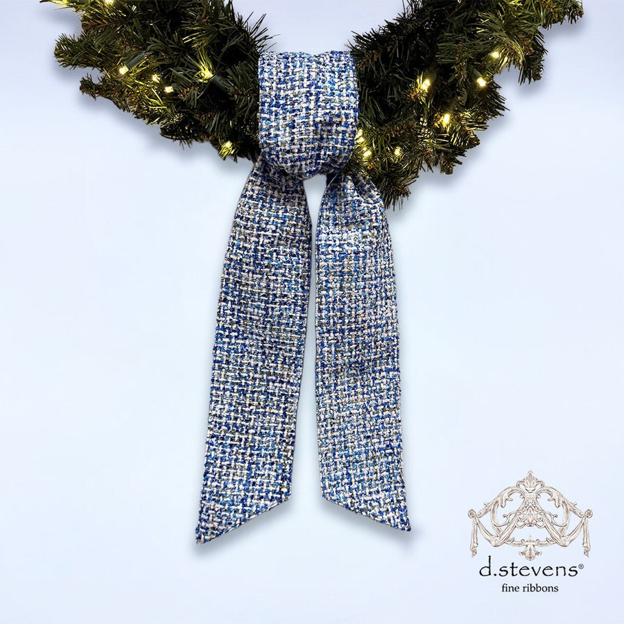 Boucle Ribbon Sash White Blue Olive 4 x 56 Inches