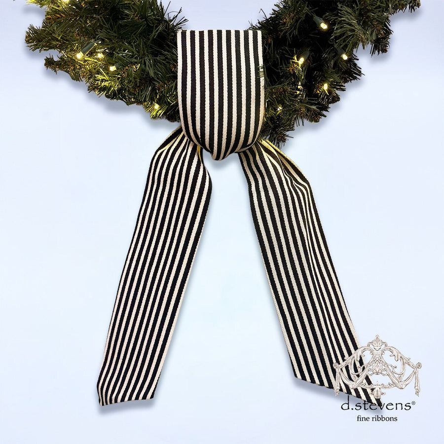 Canvas Stripe Ribbon Natural Black 4" x 56"