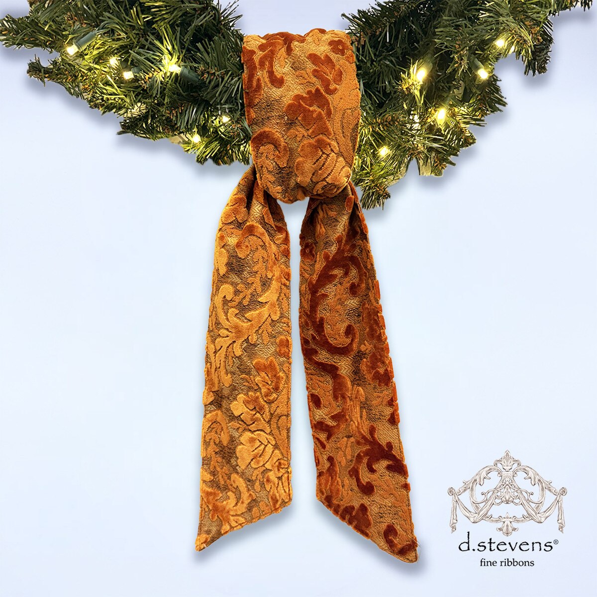 Persimmon Ribbon Jaqcuad Acanthus Leaves Sash 4" x 56"