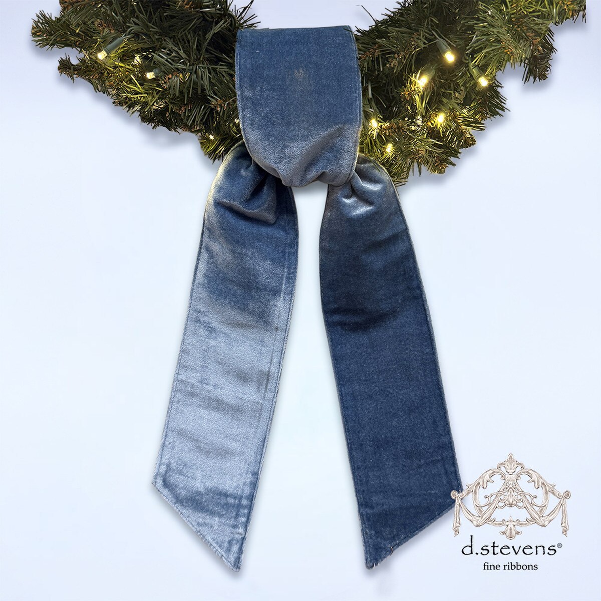 Dusty Blue Velvet Sash Ribbon with Metallic Gold Back 4" x 56"