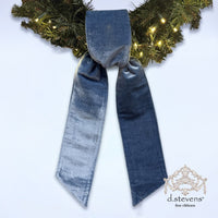 Dusty Blue Velvet Sash Ribbon with Metallic Gold Back 4