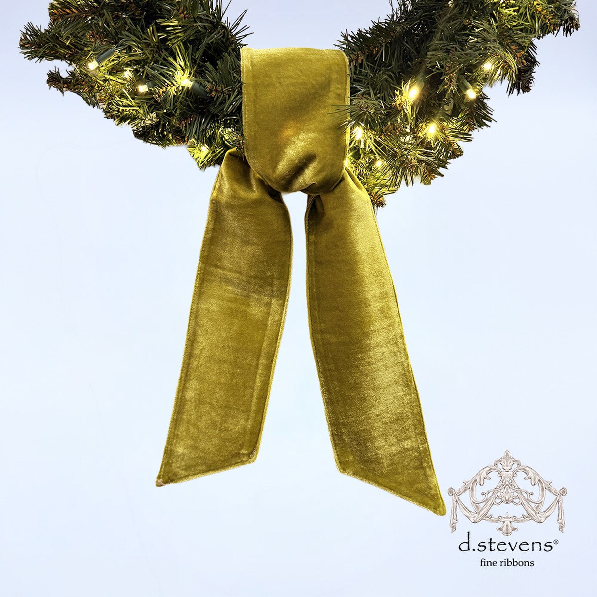Green Velvet Sash Ribbon with Metallic Gold Back 4" x 56"