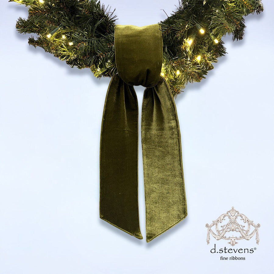 Moss Green Velvet Sash Ribbon with Metallic Gold Back 4" x 56"