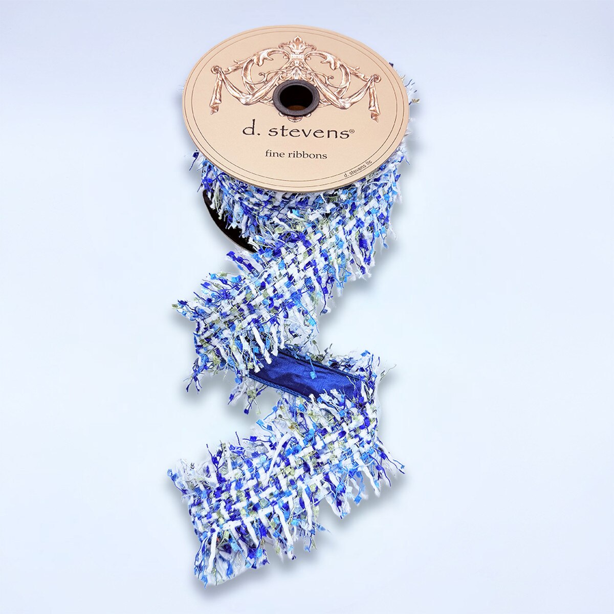 Blue White Olive Ribbon 2.5 Inch Frayed Edge