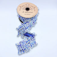 Blue White Olive Ribbon 2.5 Inch Frayed Edge