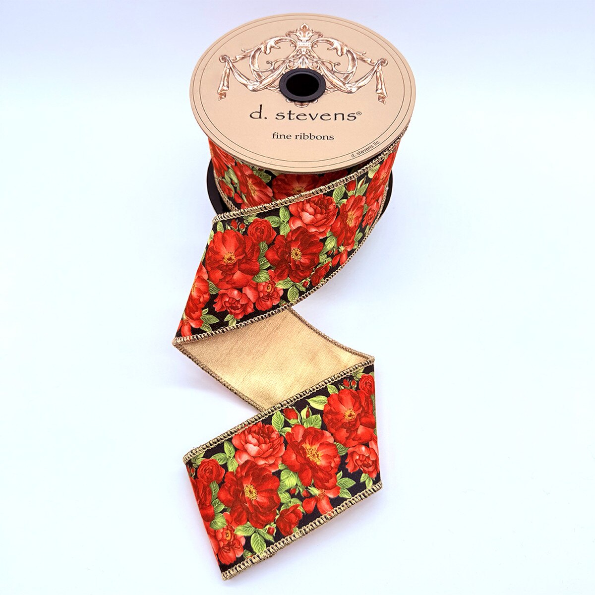 Taffeta Roses Red Black Ribbon 2.5 Inch x 10 Yards