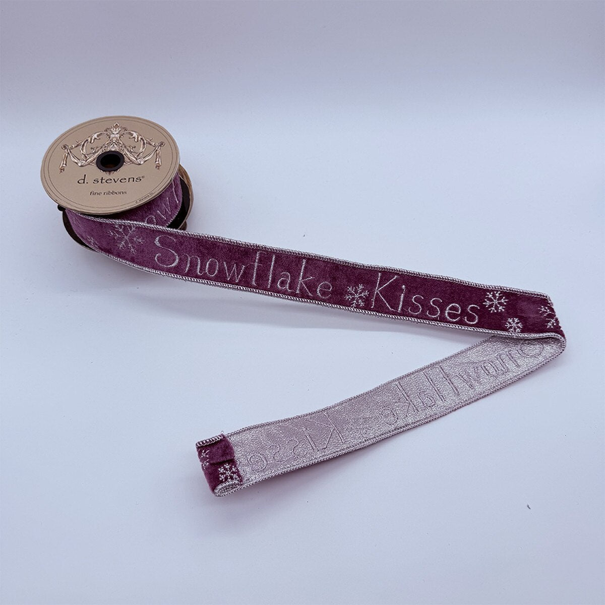 Silver Metallic Velvet Snowflake Kisses Ribbon 1.5" x 5 Yds