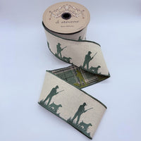 Linen Ribbon With Hunter And Dog Plaid Embroidery 4