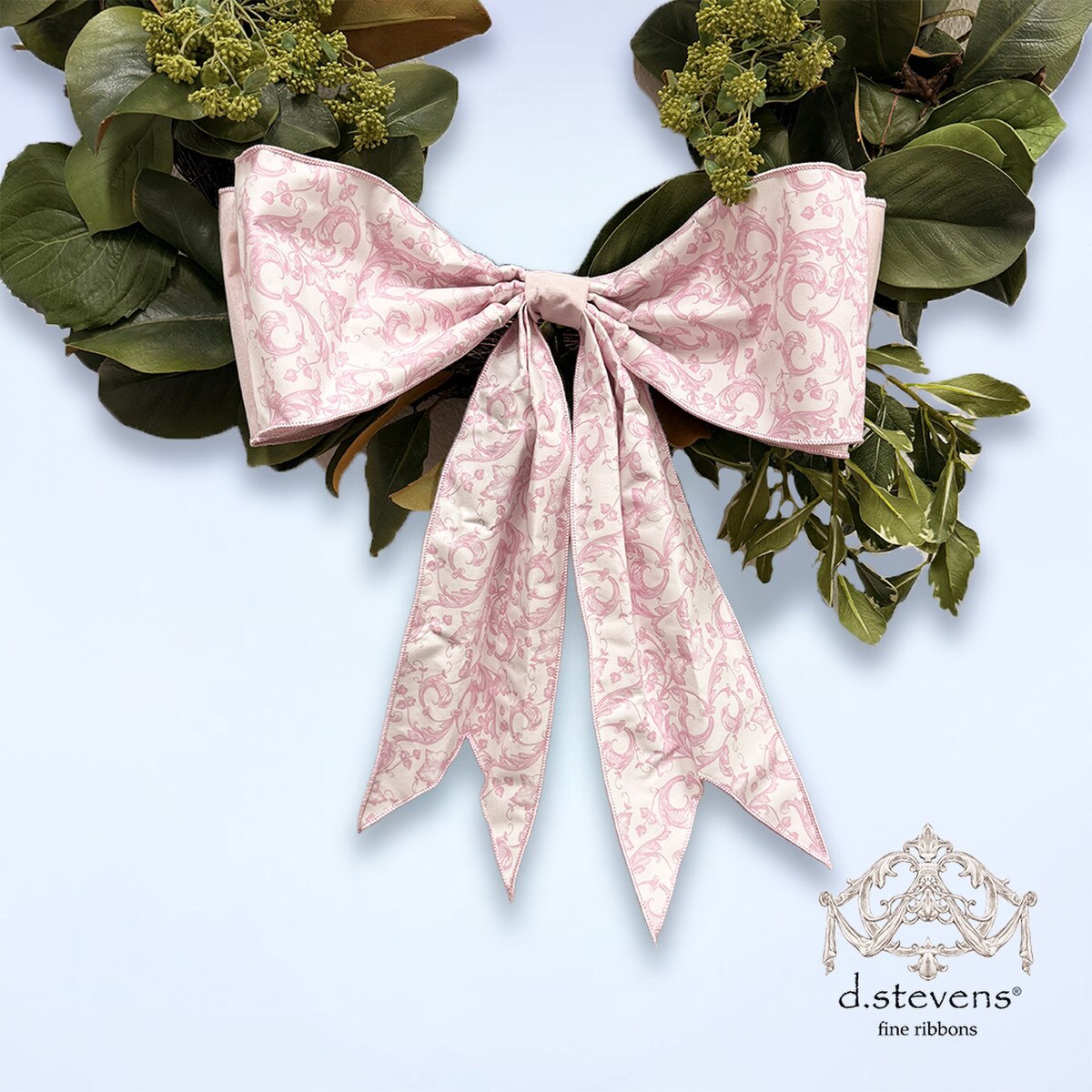 Light Pink Taffeta Bow Acanthus Scroll Ribbon 6" x 18"