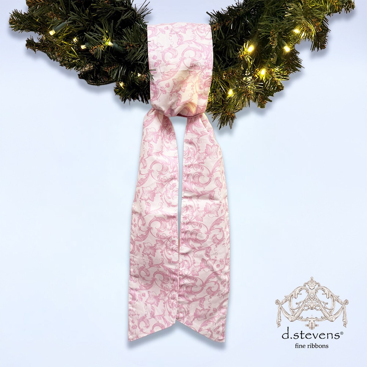 Light Pink Taffeta Acanthus Scroll Chinoiserie Sash 4" x 56"