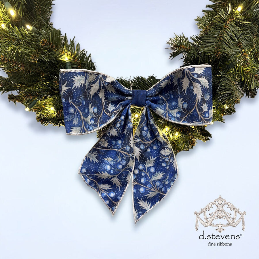 Holly Bow Blue Ribbon Poplin Vintage 4" x 10"
