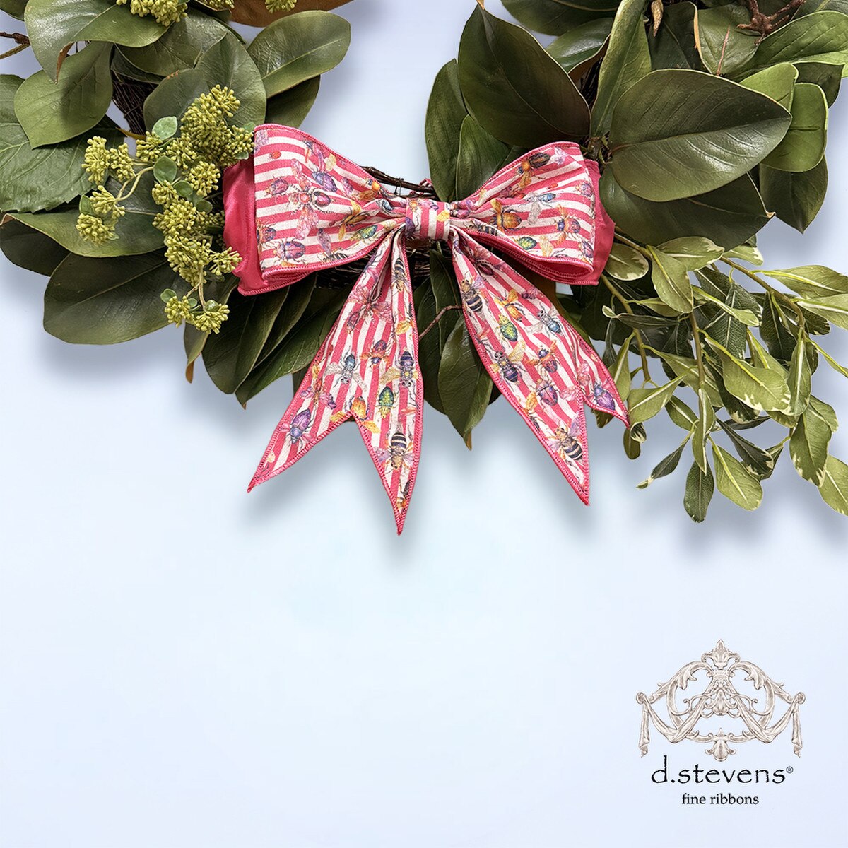 Bugs And Bees Bow Hot Pink Ivory Canvas Stripe Ribbon