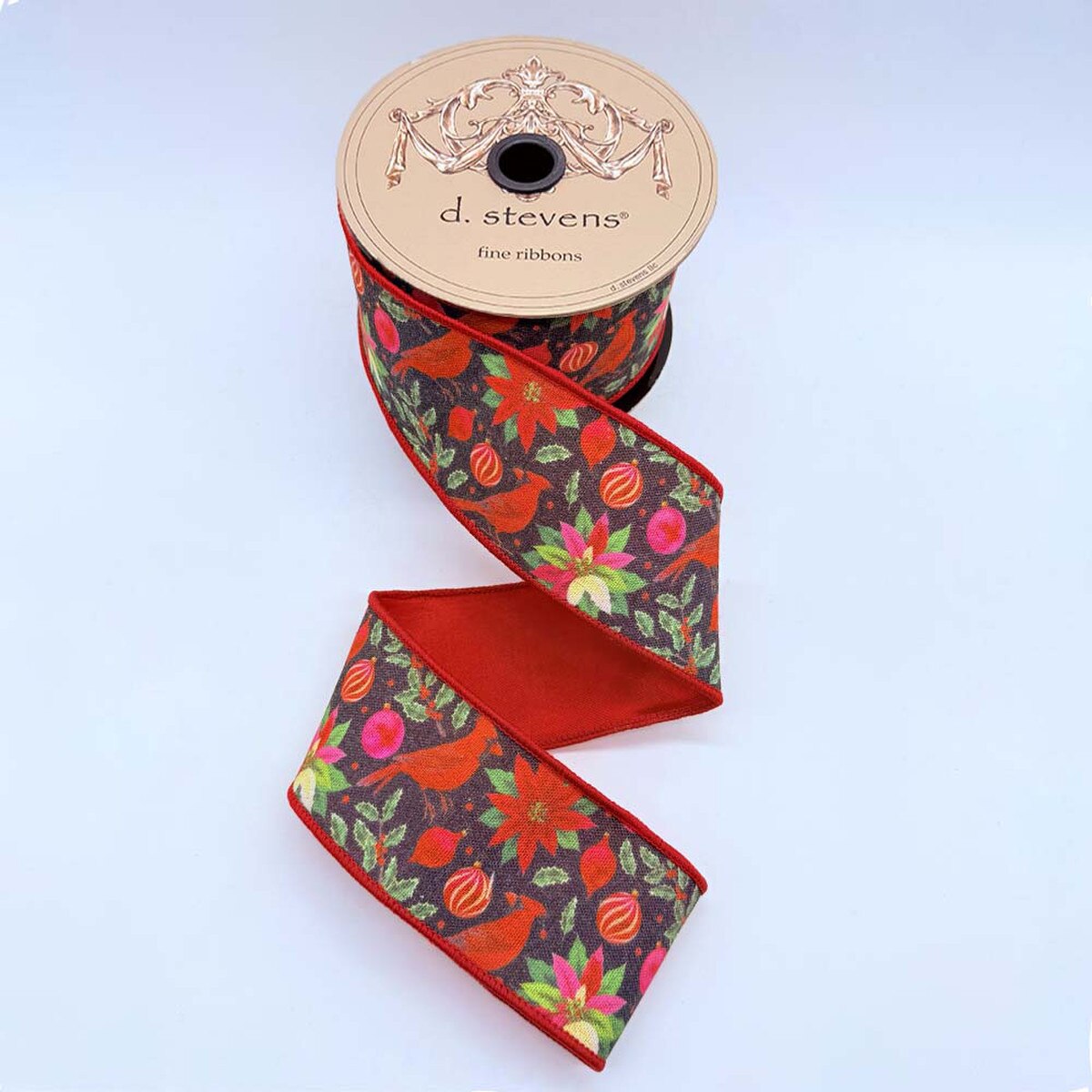 Cardinal Poinsettia Poplin Ribbon 2.5" x 10 Yds Red Green Black