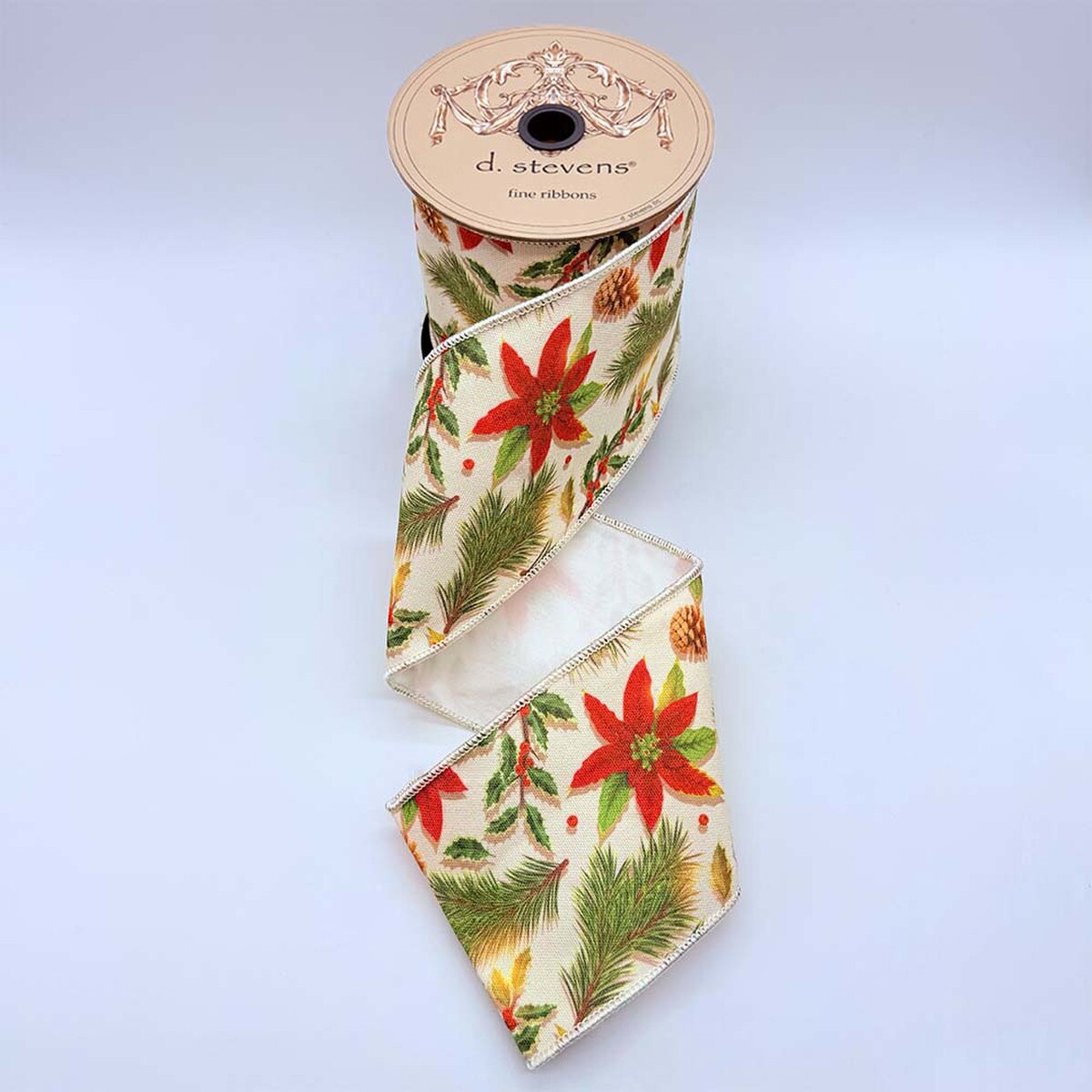 Vintage Christmas Icons Taffeta Ribbon Ivory Dark Teal Pink 4" x 10 Yds