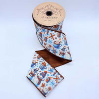 Snowmen Blue White Brown Taffeta Ribbon 4