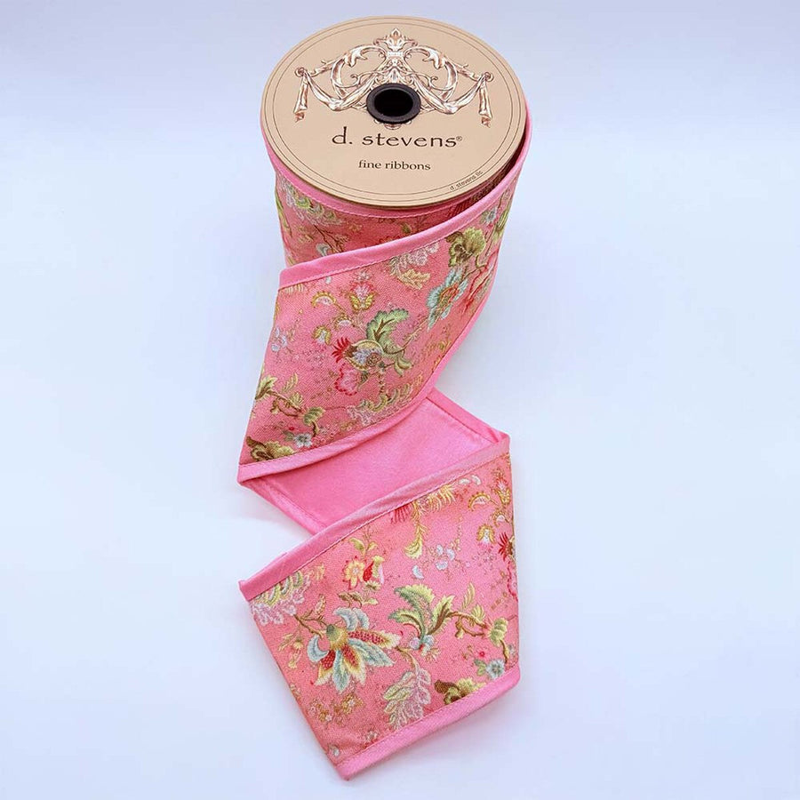 Pink Taffeta Ribbon with Lotus Flower Back Piping 4" x 10 Yds