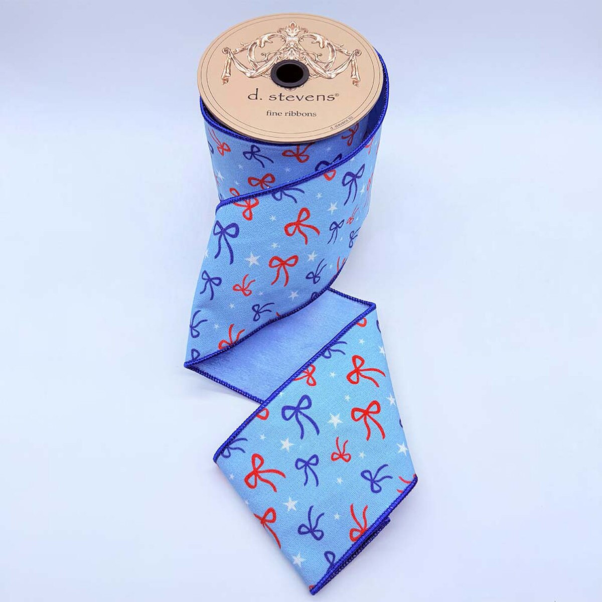 Light Blue Tafetta Ribbon with Red and Blue Bows and Stars