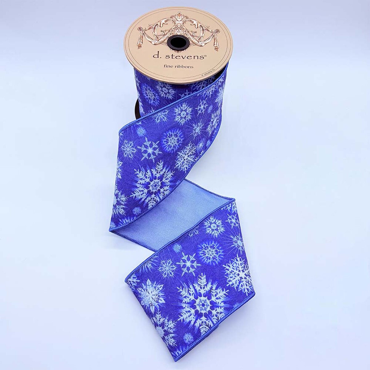 Blue Ribbon Taffeta with Assorted White Snowflakes 4" x 10 Yds