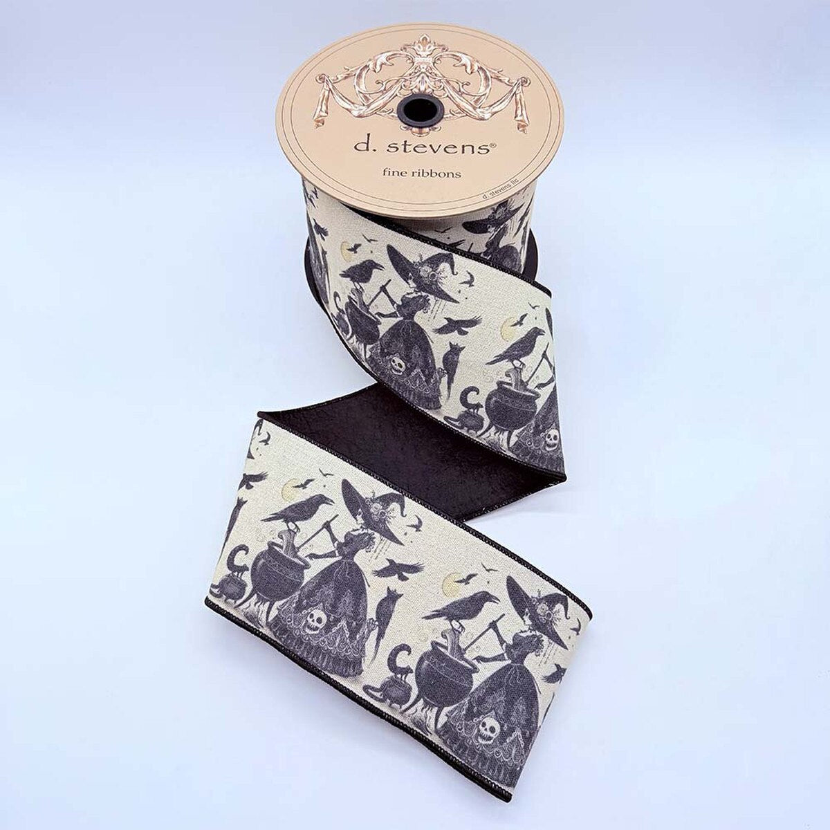 Witches And Cauldron Ivory Black Ribbon Canvas 4" x 10 Yds