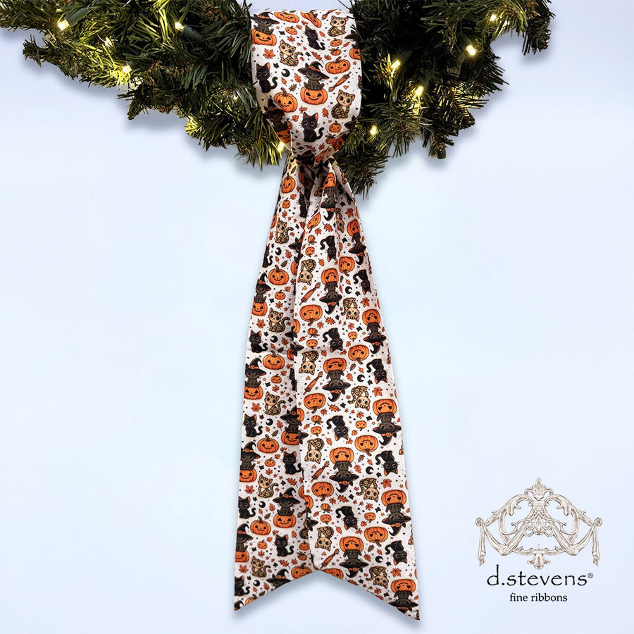 Pumpkin Black Cats Taffeta Sash Ribbon 4" x 56"