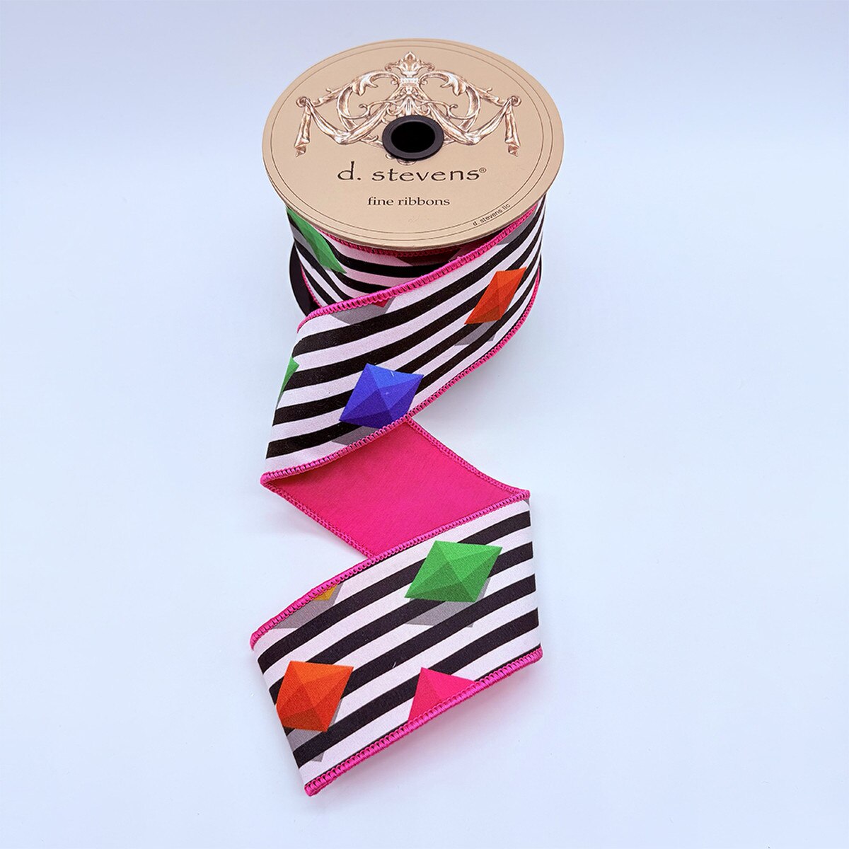 Dupion Stripe Ribbon 2.5" x 10 Yds Pink Black White