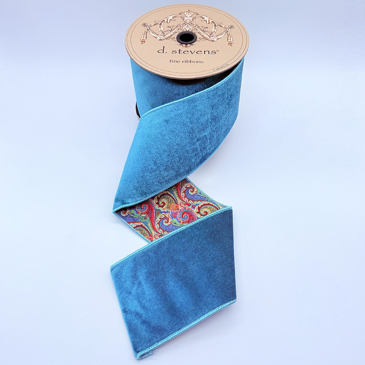 Deep Aqua Velvet Art Swirl Ribbon 4" x 10 Yds