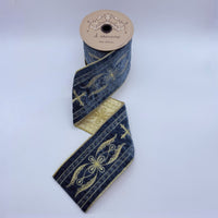 Dusty Blue Velvet Ribbon with Gold Cross Embroidery 4