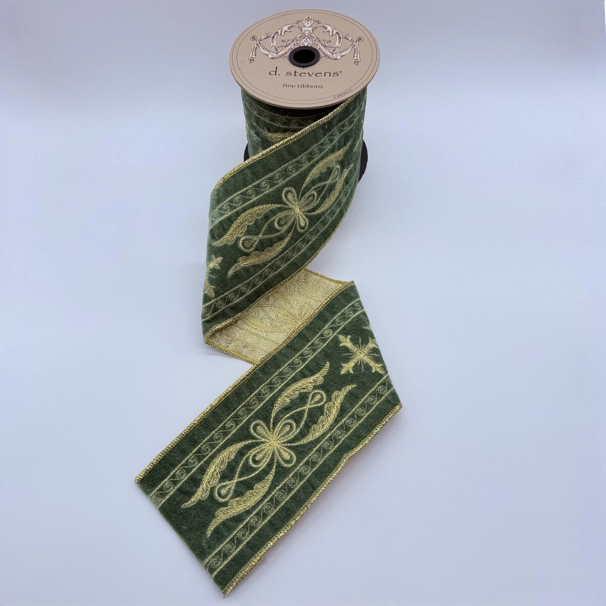 Gold Embroidery Jade Ribbon Velvet 4 Inch x 5 Yards