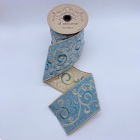 Moody Blue Velvet Gold Teal Embroidery Ribbon 4