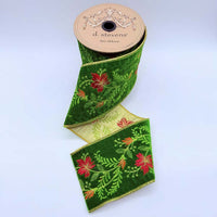Floral Embroidery Green Ribbon Velvet Red Orange 4
