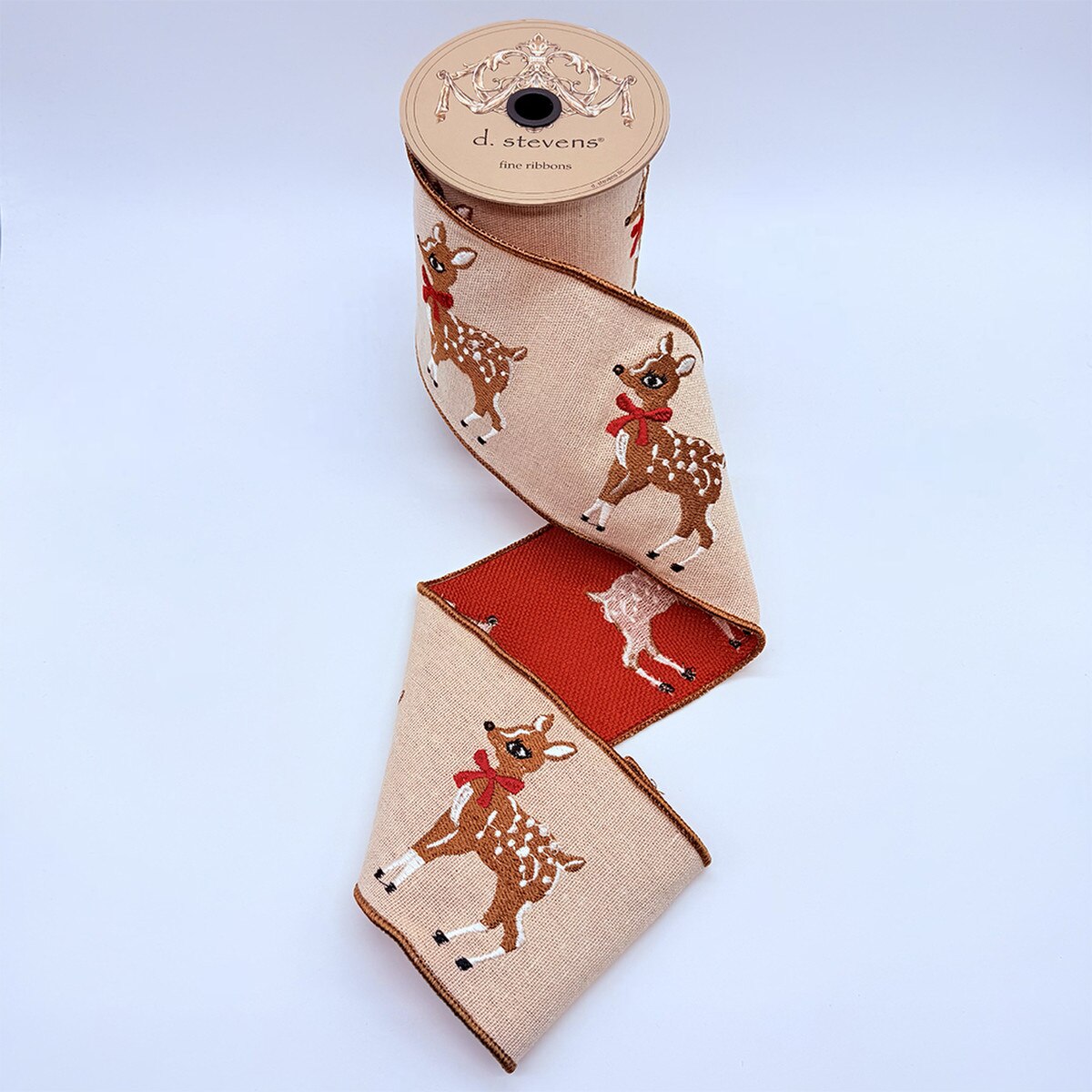 Reindeer Embroidery Canvas Ribbon 4 Inch x 5 Yards