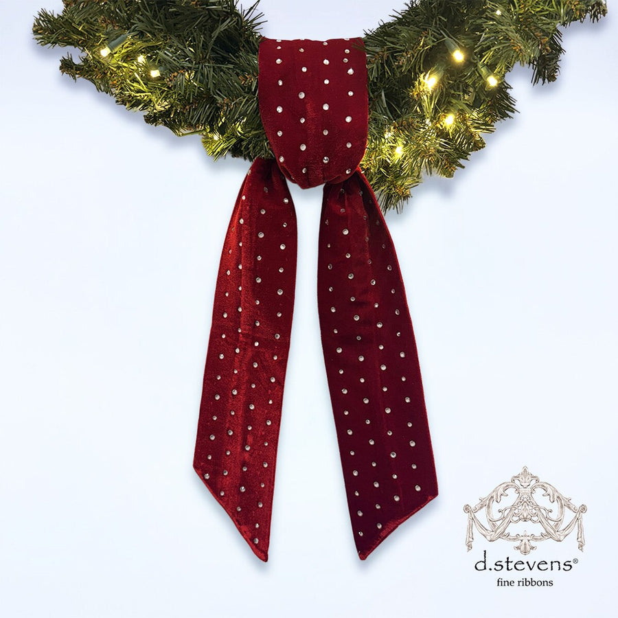 Dark Red Velvet Sash with Clear Rhinestones 4 x 56 Inches