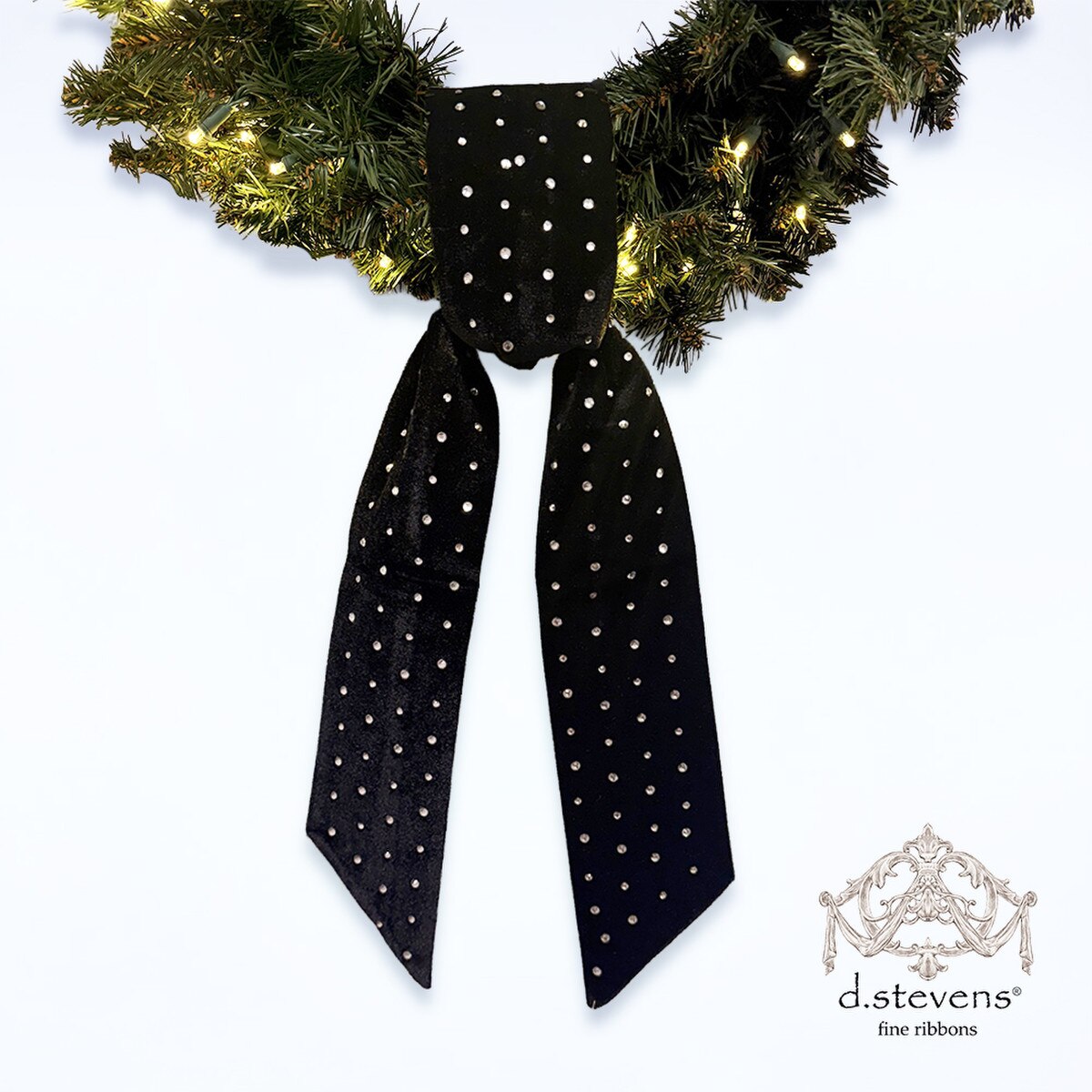 Velvet Sash Black Ribbon with Clear Rhinestones 4 x 56