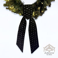 Velvet Sash Black Ribbon with Clear Rhinestones 4 x 56