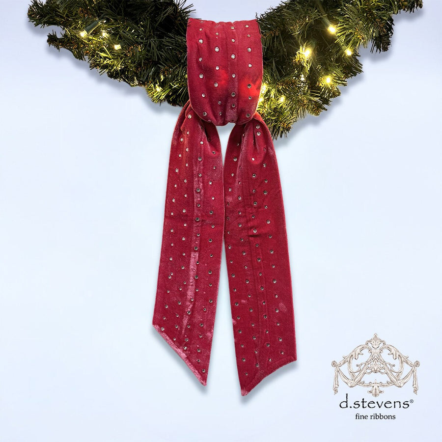 Hot Pink Velvet Sash with Clear Rhinestones 4" x 56"
