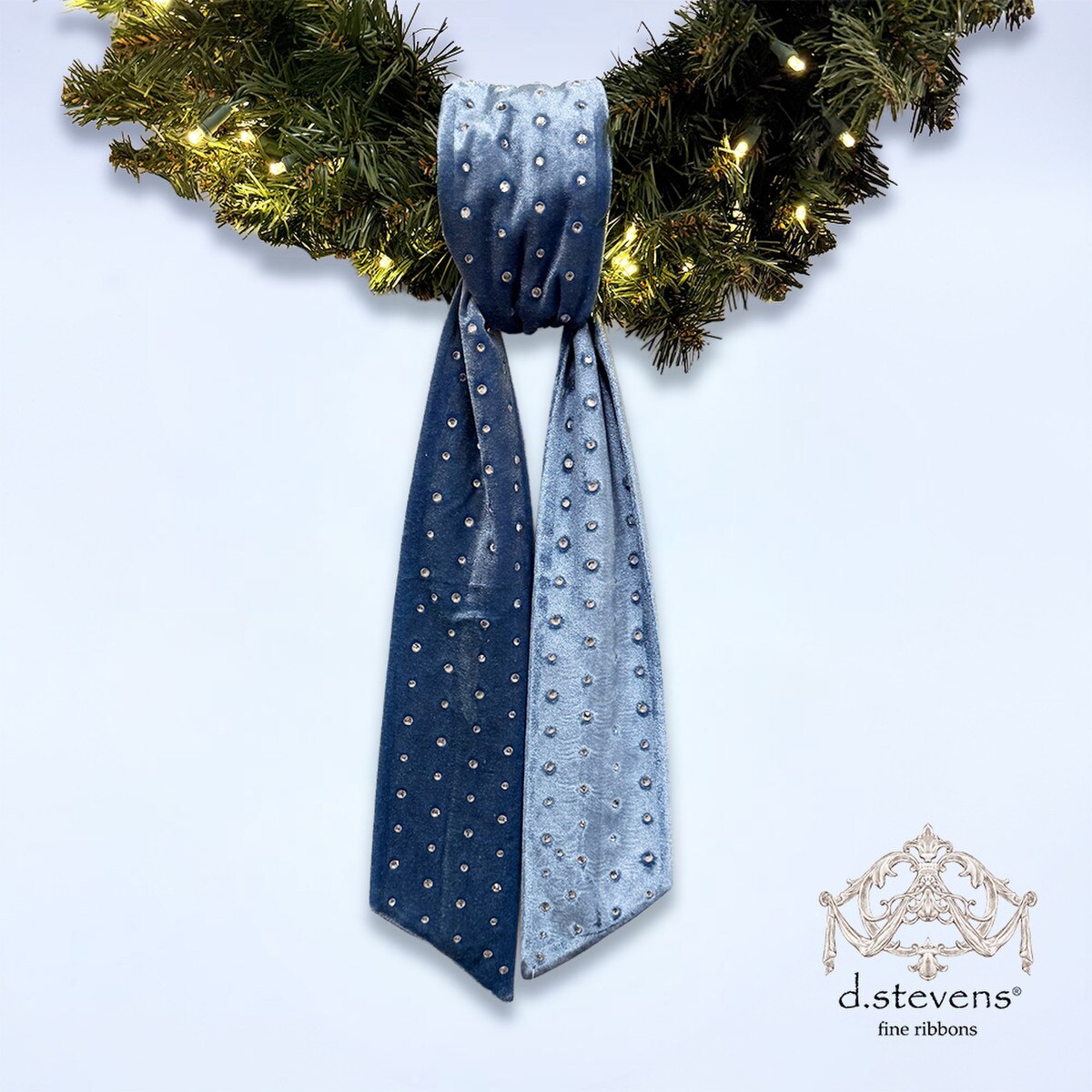 Blue Velvet Sash with Clear Rhinestones 4" x 56"