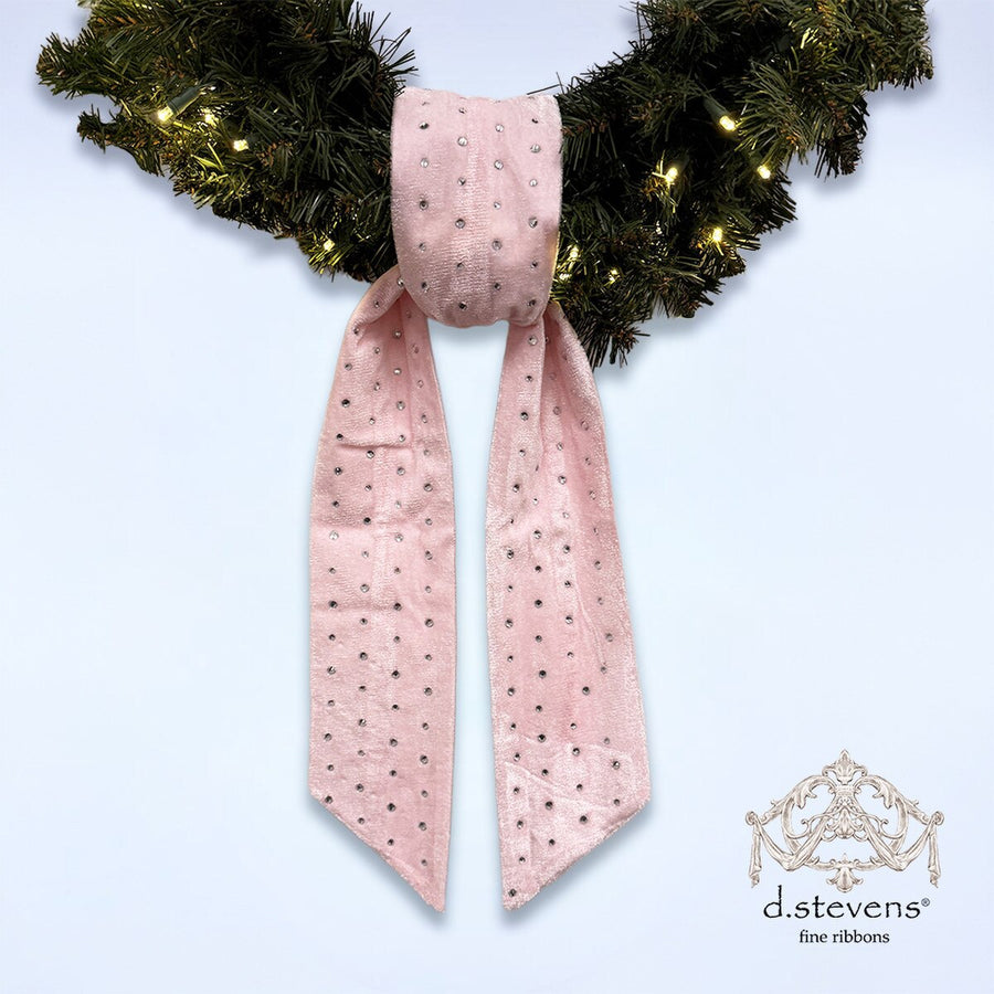 Pink Velvet Sash with Clear Rhinestones 4" x 56"