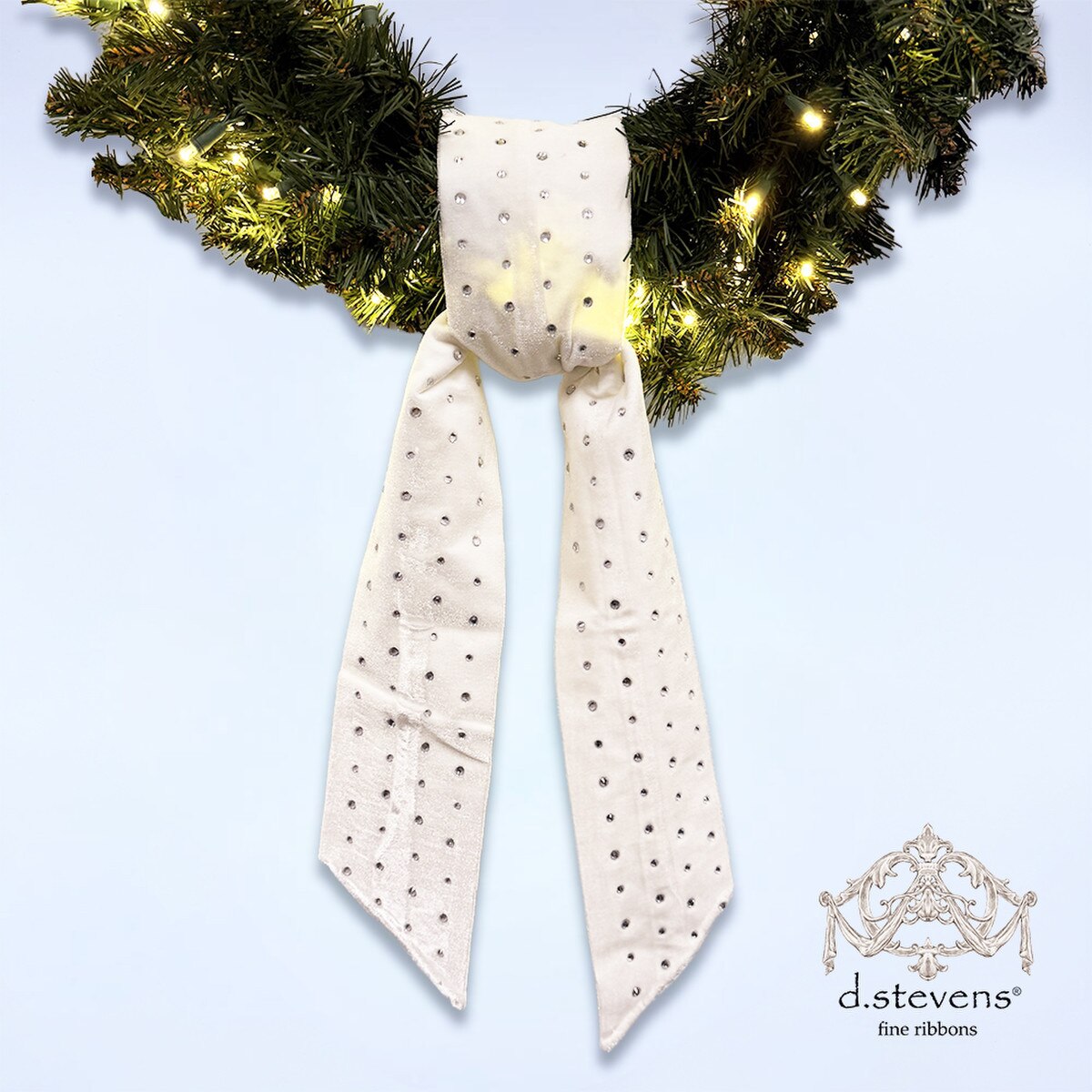 Winter White Velvet Sash with Clear Rhinestones 4" x 56"