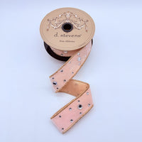Velvet Pink Ribbon with Clear Rhinestones Gold Back 1.5