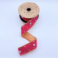 Hot Pink Velvet Ribbon with Clear Rhinestones Gold Back