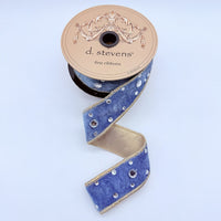 Dusty Blue Velvet Ribbon with Clear Rhinestones 1.5