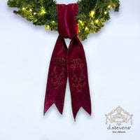 Burgundy Velvet Scroll Embroidery Sash Ribbon 4 x 56