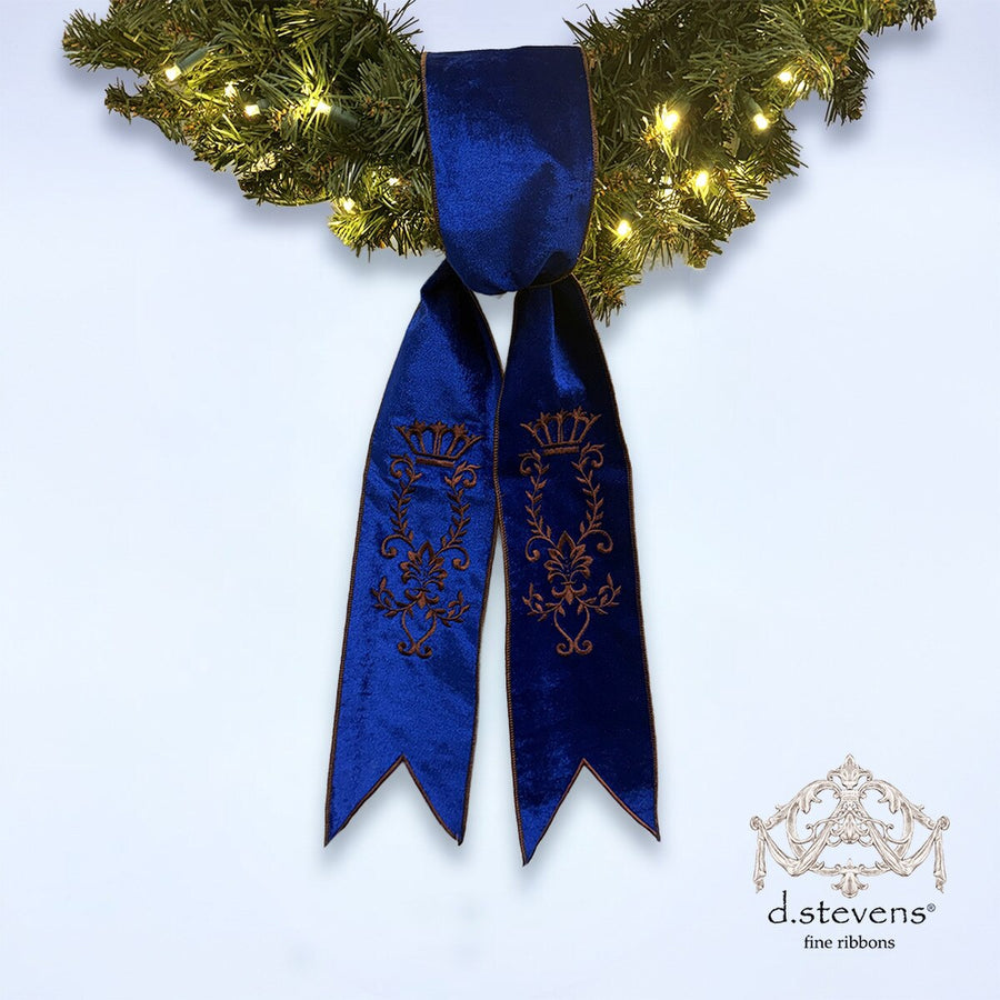 Blue Velvet Majestic Scroll Embroidery Sash 4" x 56"