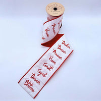 Reindeer Names Satin Embroidery Ribbon Red White 4