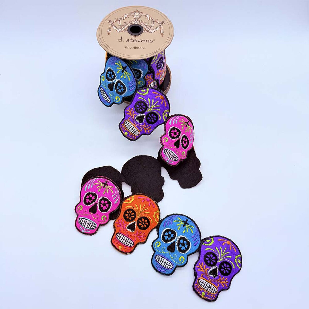 Sugar Skull Garland Felt Embroidery Pink Orange Purple 3" x 3 Yds