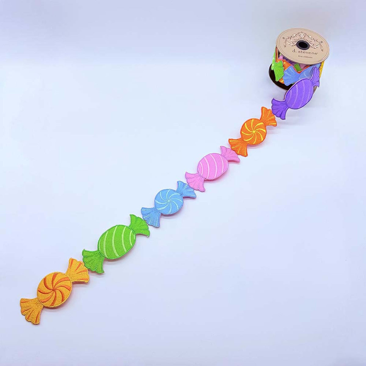 Candy Garland Felt Embroidery Orange Purple Lime Yellow 2.5" x 5 Yds