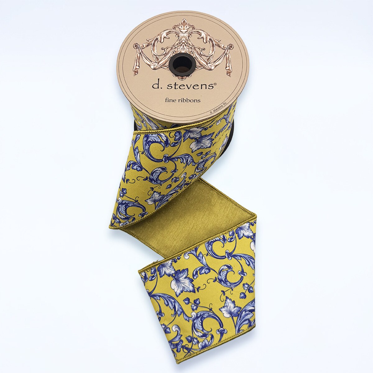 Royal Blue Acanthus Scroll Chinoiserie Taffeta Ribbon 4" x 10 Yds